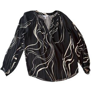 Nine West Black Abstract Print Blouse | Size M | Polished Office Business Casual